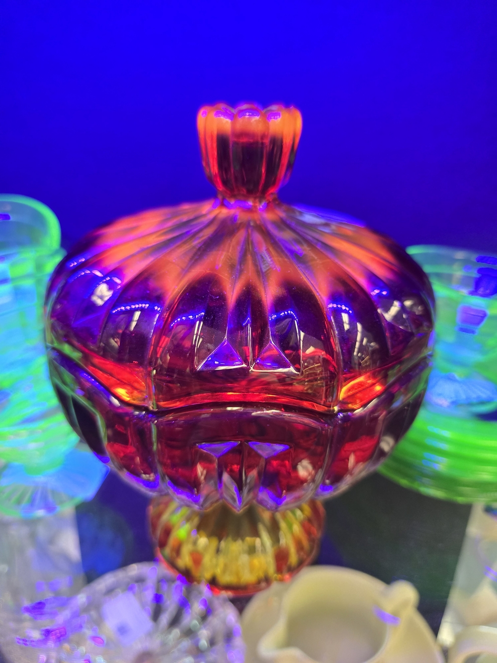 Red Glass Lidded Candy Dish. 1960s